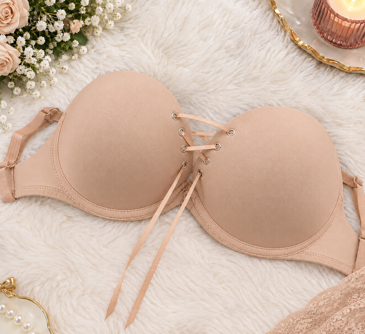 Pack of 3 Seamless Lace-Up Push-Up Padded Bra