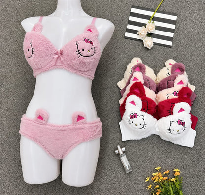 ✨Fluffy Bunny Plush Bra & Panty Set – Cute Soft Comfort Lingerie